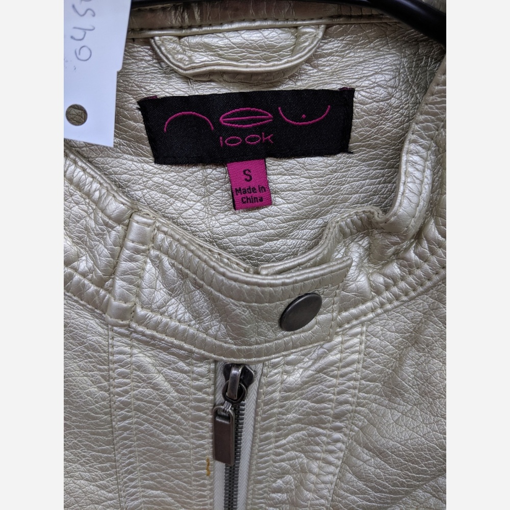 Women's Small NEU Look Gold Faux Leather Jacket - Picture 4 of 5